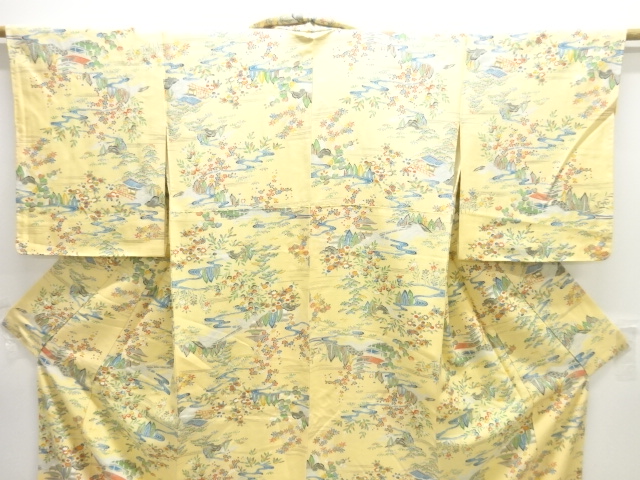  未使用品　流水に楼閣模様小紋着物